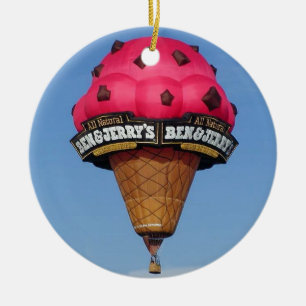 Ice Cream Cone Hot Air Balloon Ceramic Ornament