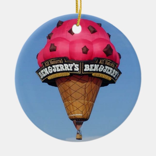 Ice Cream Cone Hot Air Balloon Ceramic Ornament (Front)