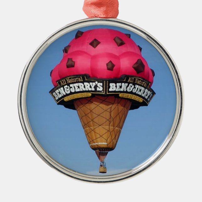 Ice Cream Cone Hot Air Balloon Metal Ornament (Front)