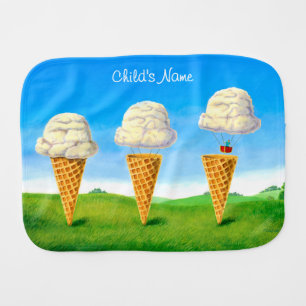 Ice Cream Cone - Hot Air Balloon Whimsical Art Baby Burp Cloth