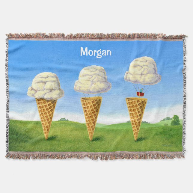 Ice Cream Cone - Hot Air Balloon Whimsical Art Throw Blanket (Front)
