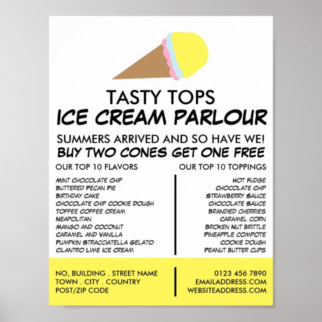 Ice Cream Cone, Ice Cream Parlor Advertising Poster (Front)