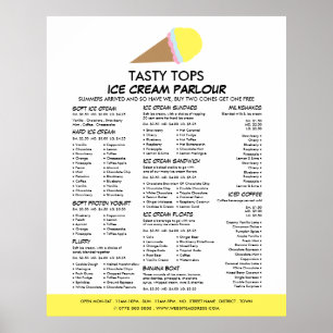 Ice Cream Cone, Ice Cream Parlor Menu Poster