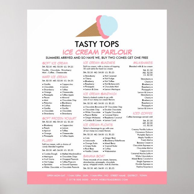 Ice Cream Cone, Ice Cream Parlour Menu Poster (Front)