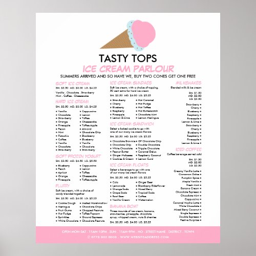 Ice Cream Cone Ice Cream Parlour Menu Poster