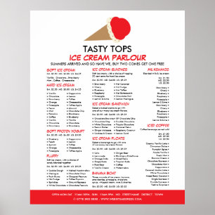 Ice Cream Cone, Ice Cream Parlour Menu Poster