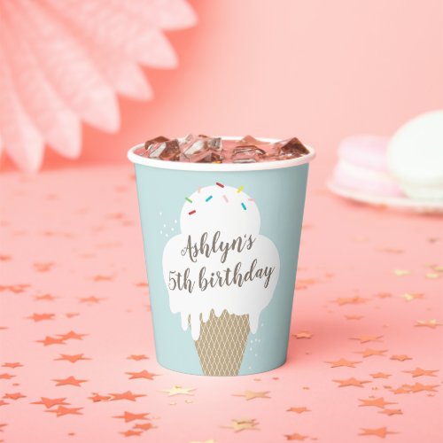 Ice Cream Cone Kids Blue Birthday Party Paper Cups
