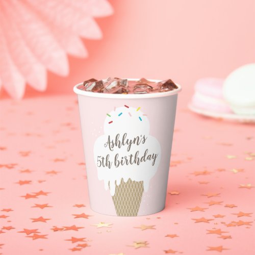 Ice Cream Cone Kids Pink Birthday Party Paper Cups