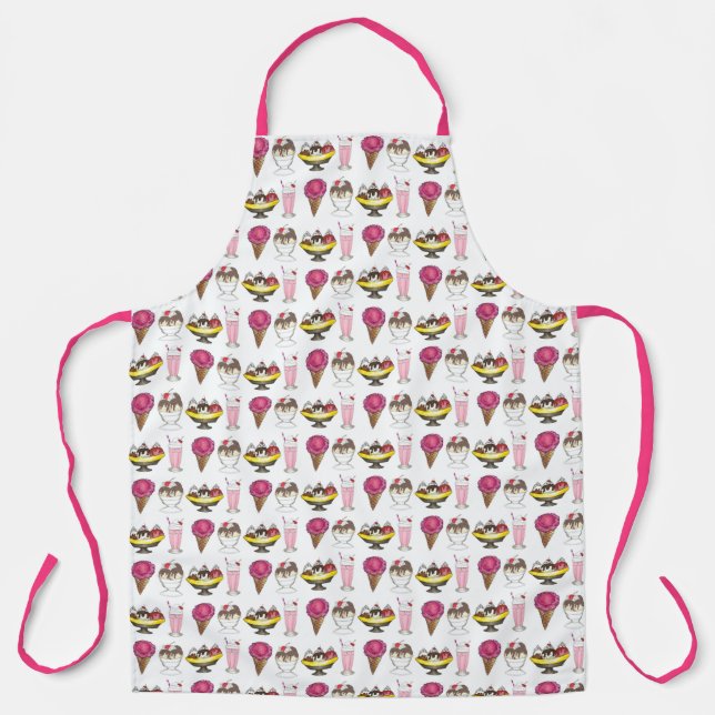 Ice Cream Cone Milkshake Banana Split Sundae Cafe Apron (Front)