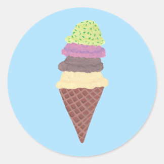 Ice Cream Cone Mint Strawberry Chocolate Vanilla Classic Round Sticker