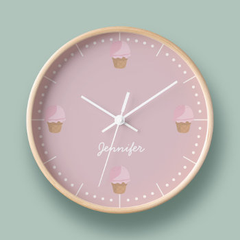 Ice Cream Cone Modern Pink Kitchen Clock by watermelontree at Zazzle