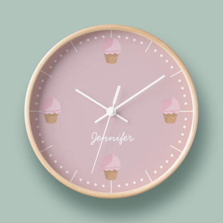 Ice Cream Cone Modern Pink Kitchen Clock