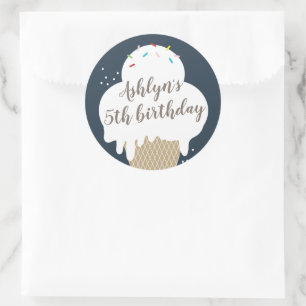Ice Cream Cone Navy Blue Kids Birthday Party Favor Classic Round Sticker