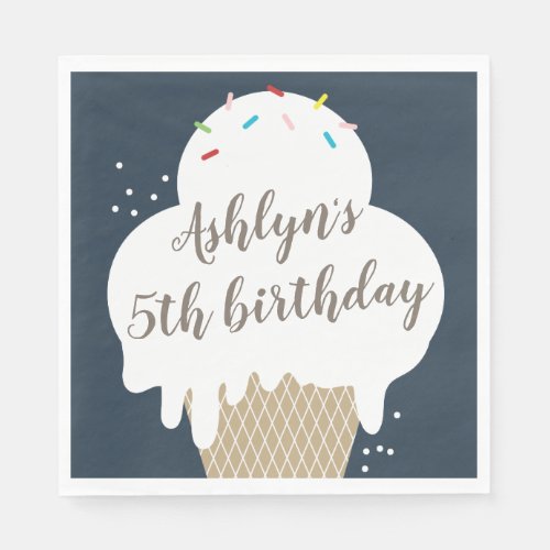 Ice Cream Cone Navy Blue Kids Birthday Party Napkins