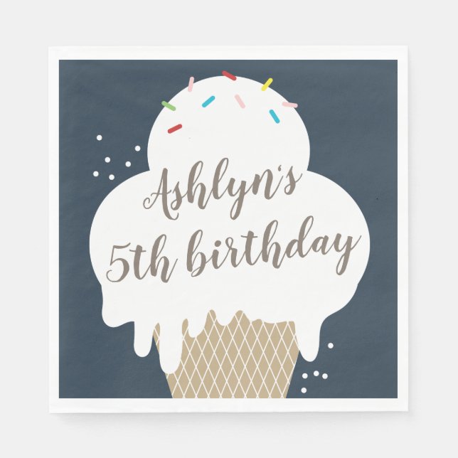 Ice Cream Cone Navy Blue Kids Birthday Party Napkins (Front)