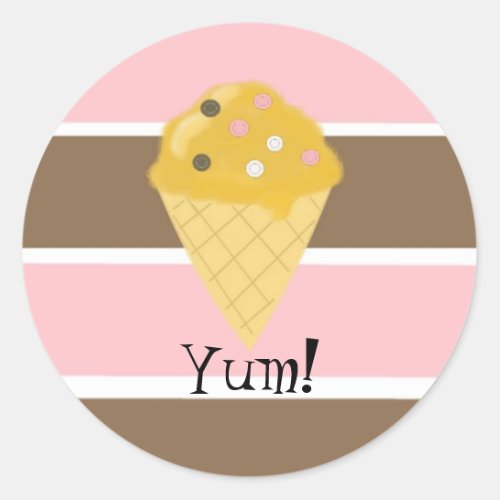Ice Cream Cone on a Neapolitan Stripe Classic Round Sticker