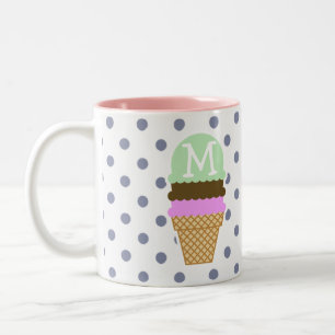 Ice Cream Cone on Cool Grey Polka Dots Two-Tone Coffee Mug