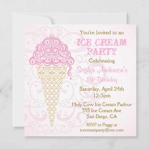 Ice Cream Cone Party Invitation