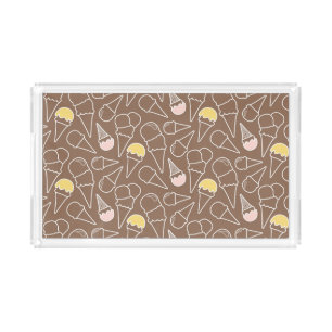 Ice Cream Cone Pattern on Brown Acrylic Tray