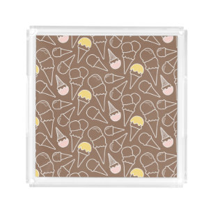 Ice Cream Cone Pattern on Brown Acrylic Tray