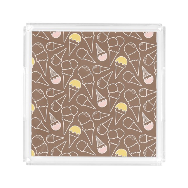 Ice Cream Cone Pattern on Brown Acrylic Tray (Front)