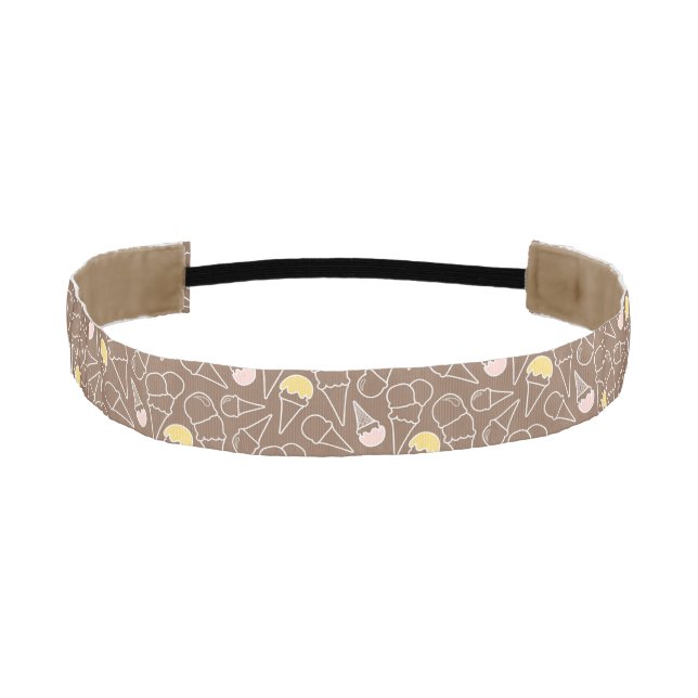 Ice Cream Cone Pattern on Brown Athletic Headband (Front)