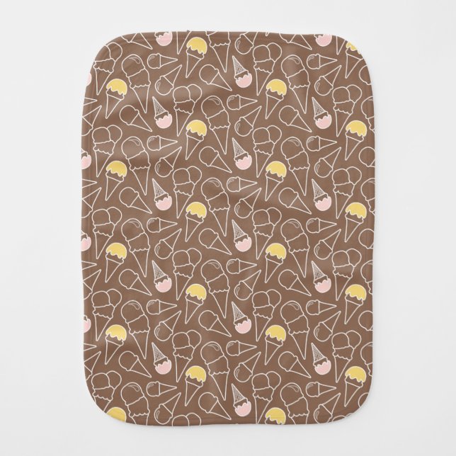 Ice Cream Cone Pattern on Brown Burp Cloth (Front)