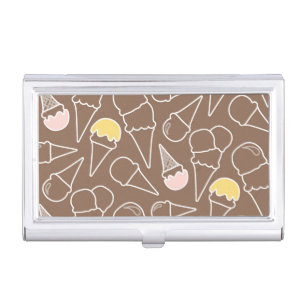 Ice Cream Cone Pattern on Brown Business Card Holder