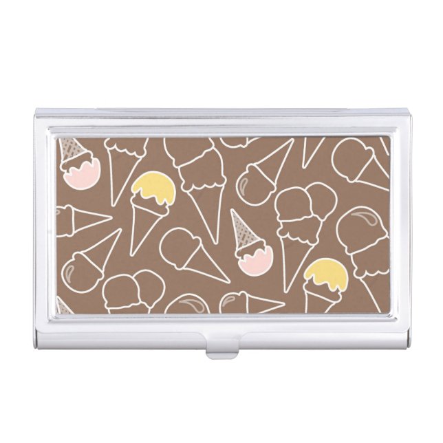 Ice Cream Cone Pattern on Brown Business Card Holder (Front)