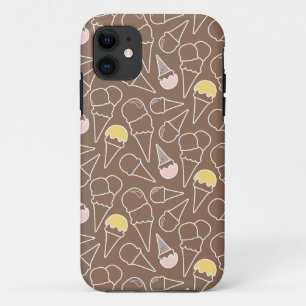 Ice Cream Cone Pattern on Brown iPhone 11 Case