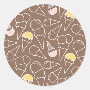 Ice Cream Cone Pattern on Brown Classic Round Sticker