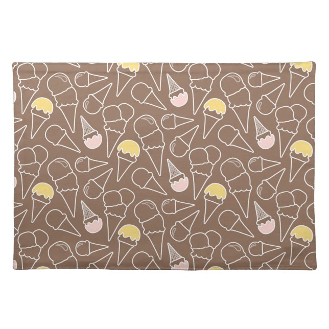 Ice Cream Cone Pattern on Brown Cloth Placemat (Front)