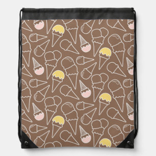 Ice Cream Cone Pattern on Brown Drawstring Bag