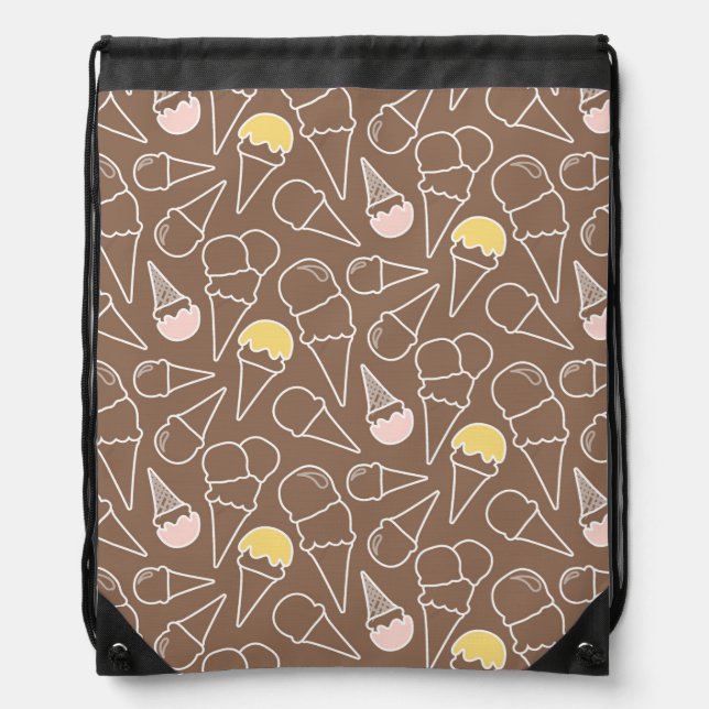Ice Cream Cone Pattern on Brown Drawstring Bag (Front)