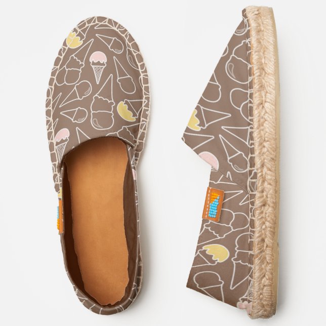 Ice Cream Cone Pattern on Brown Espadrilles (Side)
