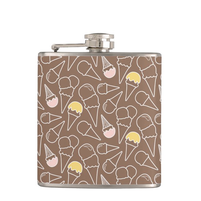 Ice Cream Cone Pattern on Brown Flask (Front)