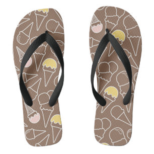 Ice Cream Cone Pattern on Brown Flip Flops