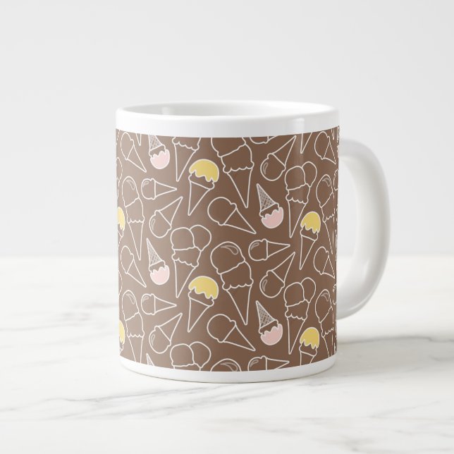 Ice Cream Cone Pattern on Brown Giant Coffee Mug (Front Right)