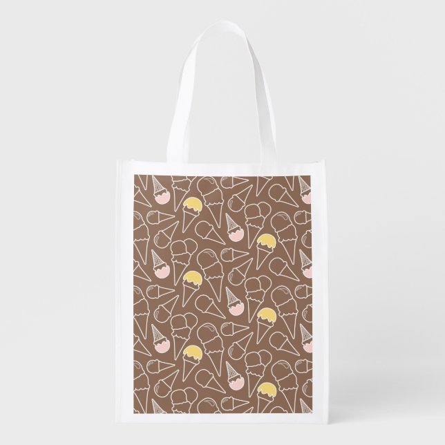 Ice Cream Cone Pattern on Brown Grocery Bag (Front)