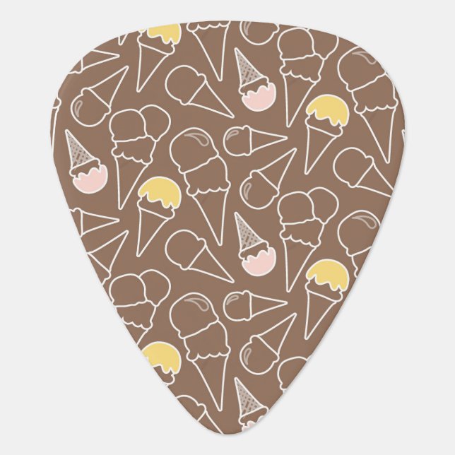 Ice Cream Cone Pattern on Brown Guitar Pick (Front)