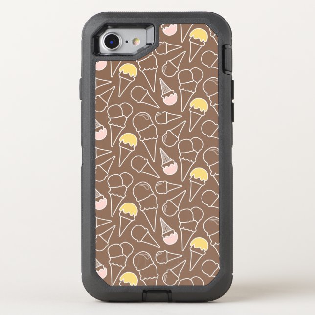 Ice Cream Cone Pattern on Brown Otterbox iPhone Case (Back)