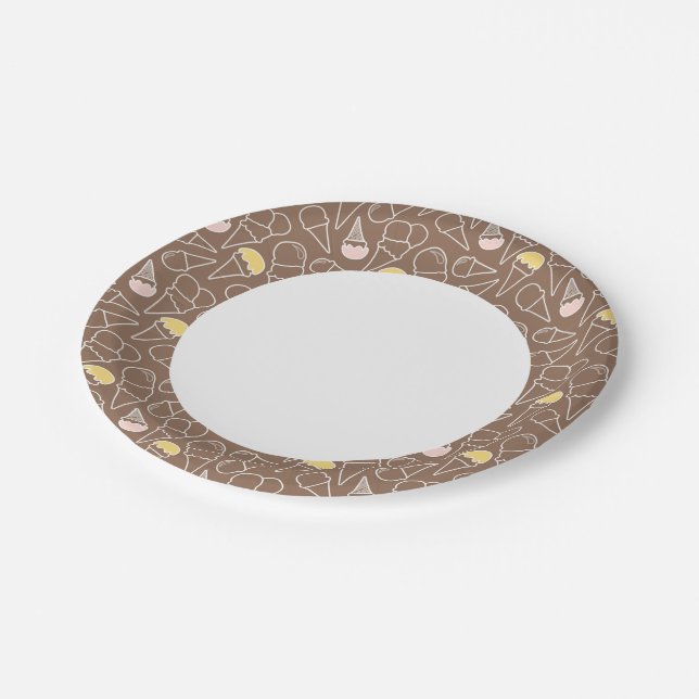 Ice Cream Cone Pattern on Brown Paper Plates (Angled)