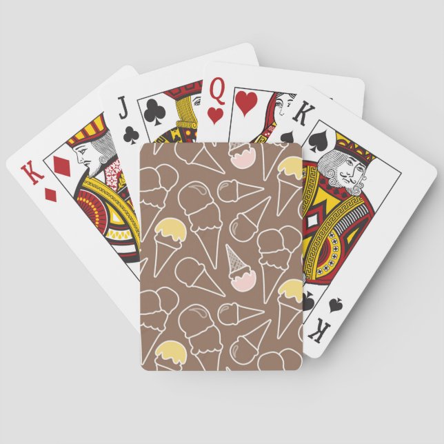 Ice Cream Cone Pattern on Brown Poker Cards (Back)