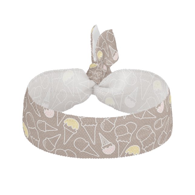 Ice Cream Cone Pattern on Brown Ribbon Hair Tie (Front)