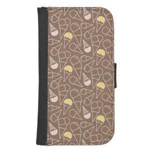 Ice Cream Cone Pattern on Brown Samsung S4 Wallet Case