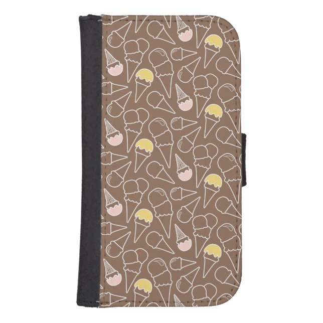 Ice Cream Cone Pattern on Brown Samsung Galaxy Wallet Case (Front)