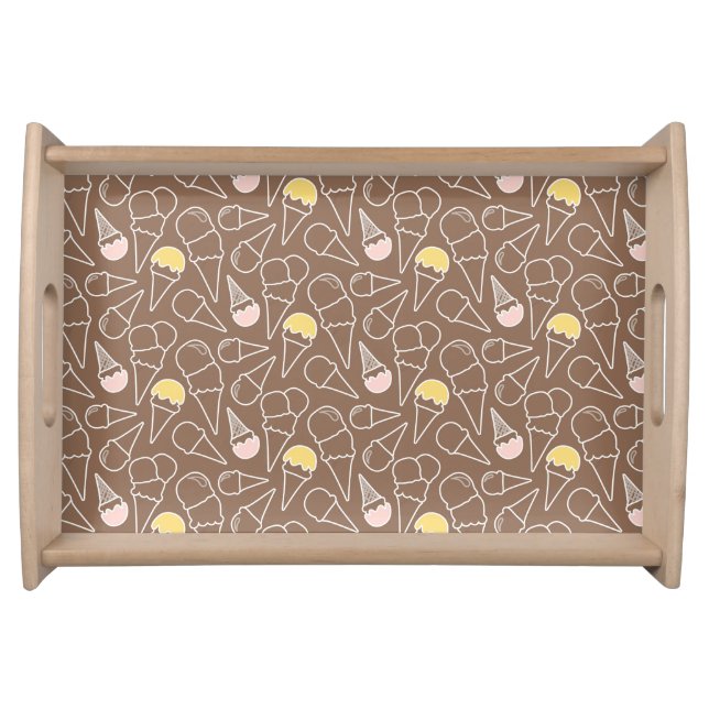 Ice Cream Cone Pattern on Brown Serving Tray (Front)