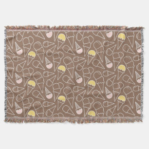 Ice Cream Cone Pattern on Brown Throw Blanket