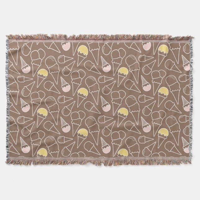 Ice Cream Cone Pattern on Brown Throw Blanket (Front)