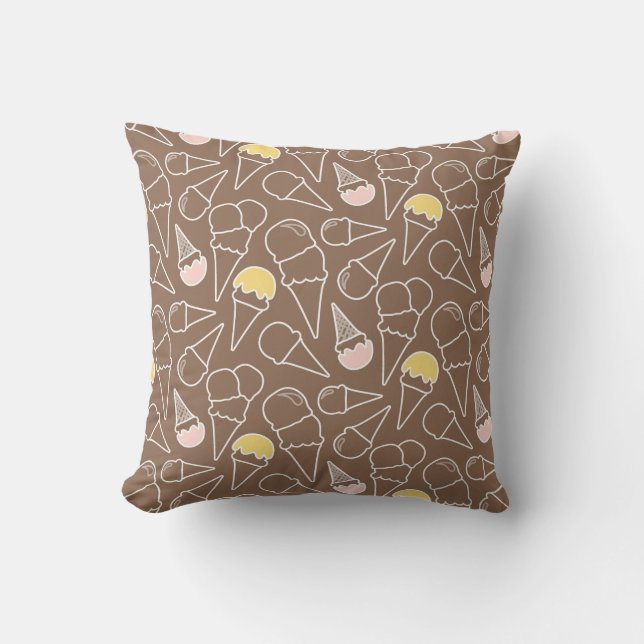 Ice Cream Cone Pattern on Brown Throw Pillow (Front)